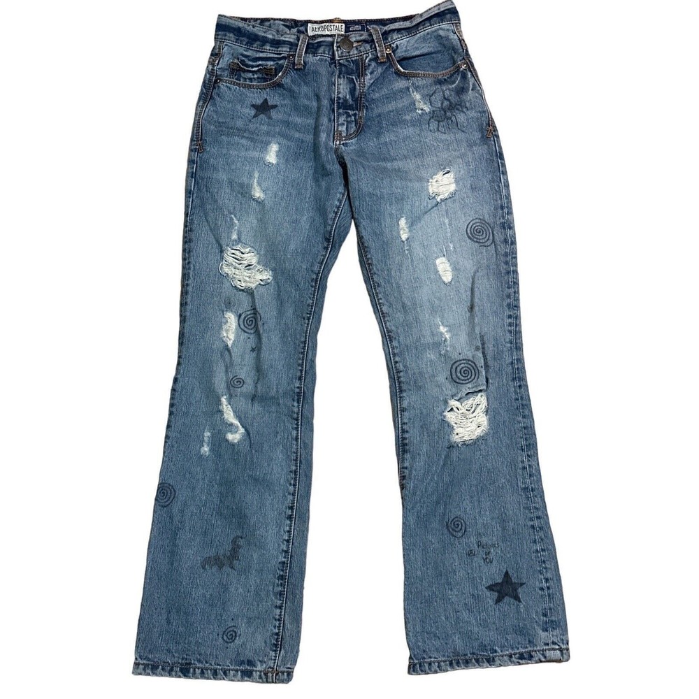 Aeropostale Jeans Women’s Benton Graffiti Boot Cut Distressed Denim 29x32 EUC